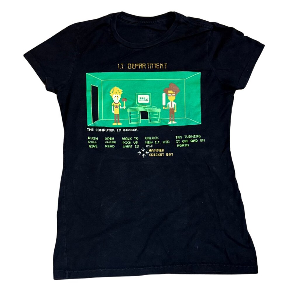 I.T. Crowd Cartoon Graphic Tee Black Fitted Women's Small